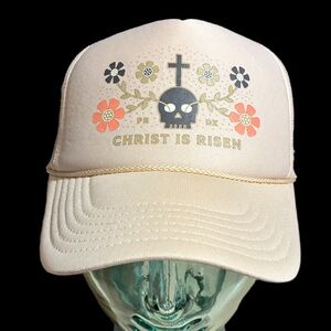 Otto Jesus Christ Is Risen Trucker Easter Hat Cap Mesh Back Floral Cross Skull